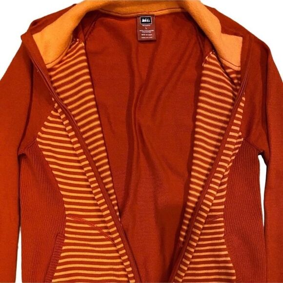 REI Womens Rendezvous CoolMax Orange Striped Full Zip Cardigan Sweater Large‎ - Picture 3 of 5